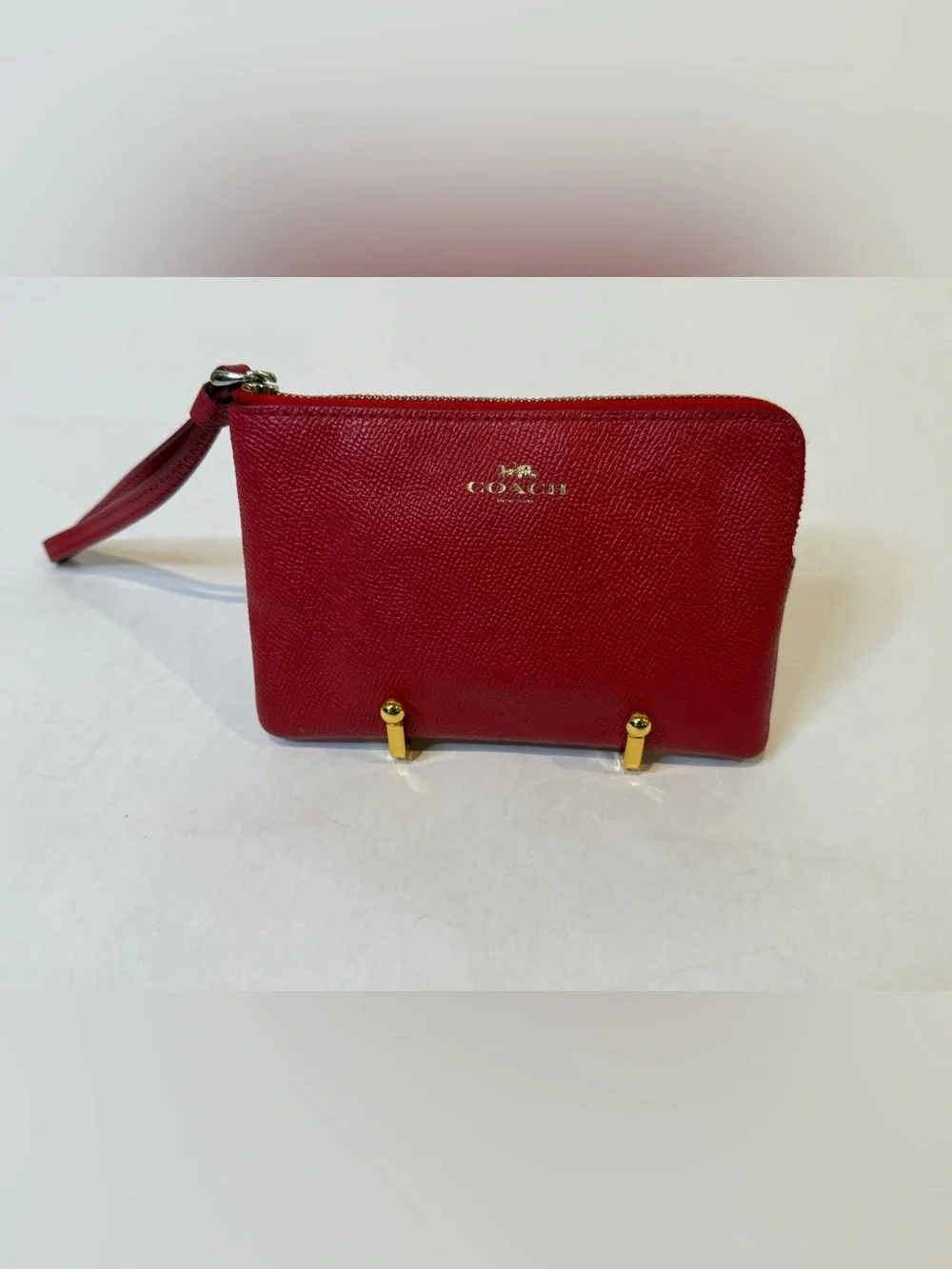 Coach Red Leather Wristlet with Gold Logo